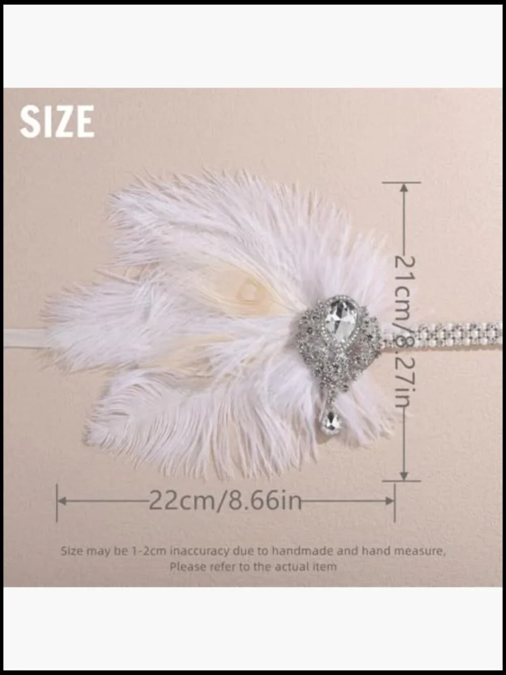 1920s Flapper White Feather Headband with Crystal Pendant Rhinestone Hair - Picture 5 of 7